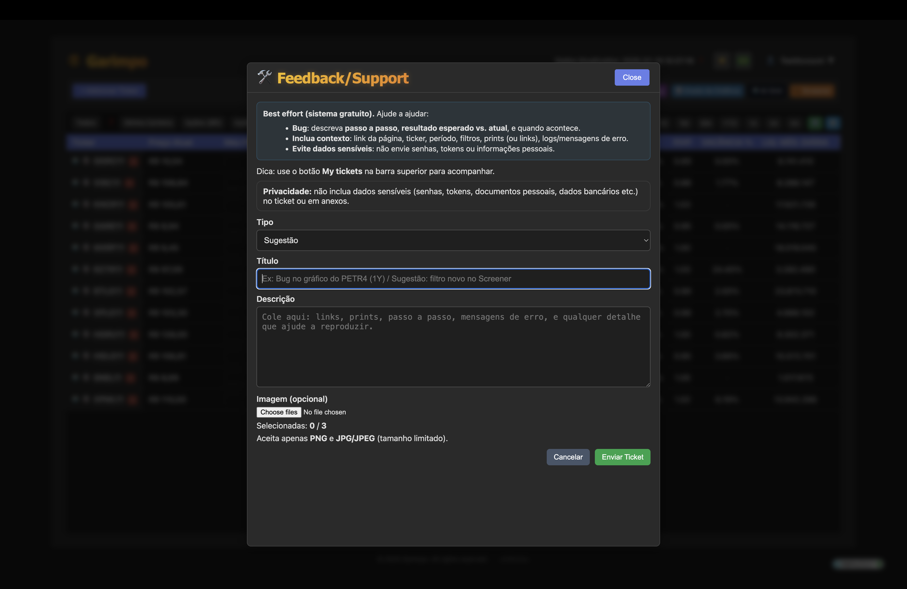 Feedback/Support (Modal)